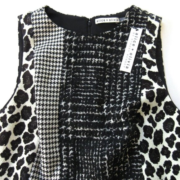 NWT Alice + Olivia Clyde in Black & White Patchwork A-line Mini Shift Dress 8 - Picture 4 of 7